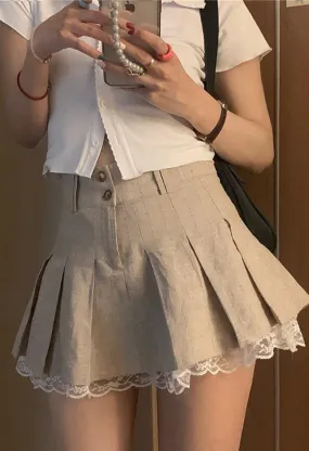 Joskaa Cotton Linen Pleated Mini Skirt