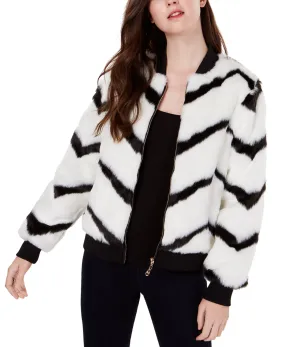 Juniors' Chevron-Printed Faux-Fur Bomber Jacket