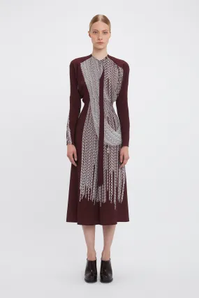 Keyhole Dolman Midi Dress In Port-Silver Chain Print