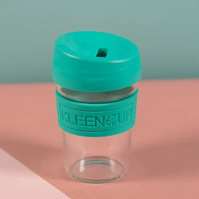 Kleencup Glass Coffee Cup-Green | Borosilicate Glass Tumbler with lid