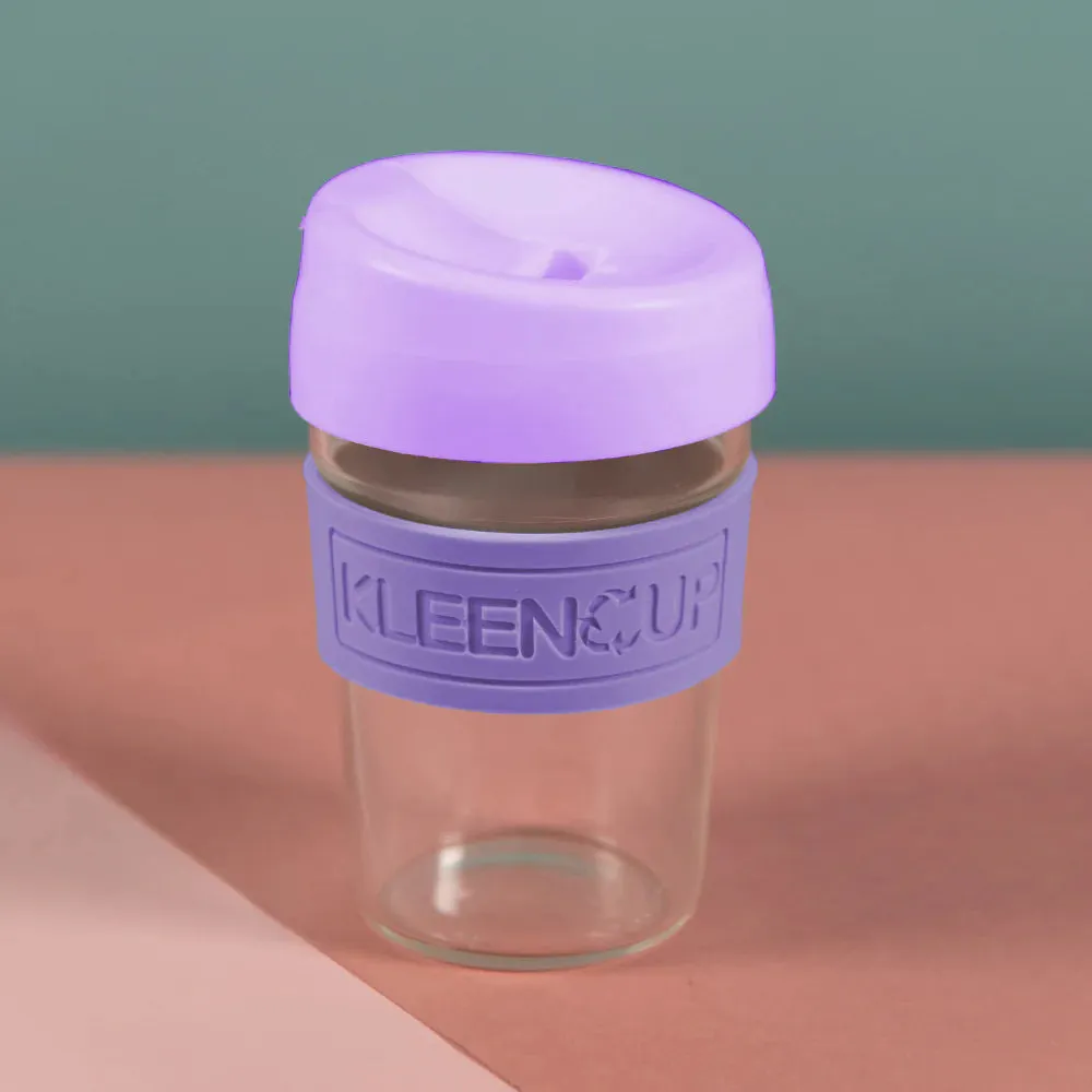 Kleencup Glass Coffee Cup-Lilac | Borosilicate Glass Tumbler with lid