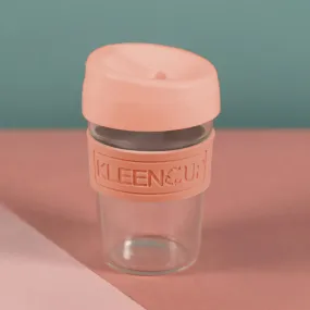 Kleencup Glass Coffee Cup-Peach | Borosilicate Glass Tumbler with lid