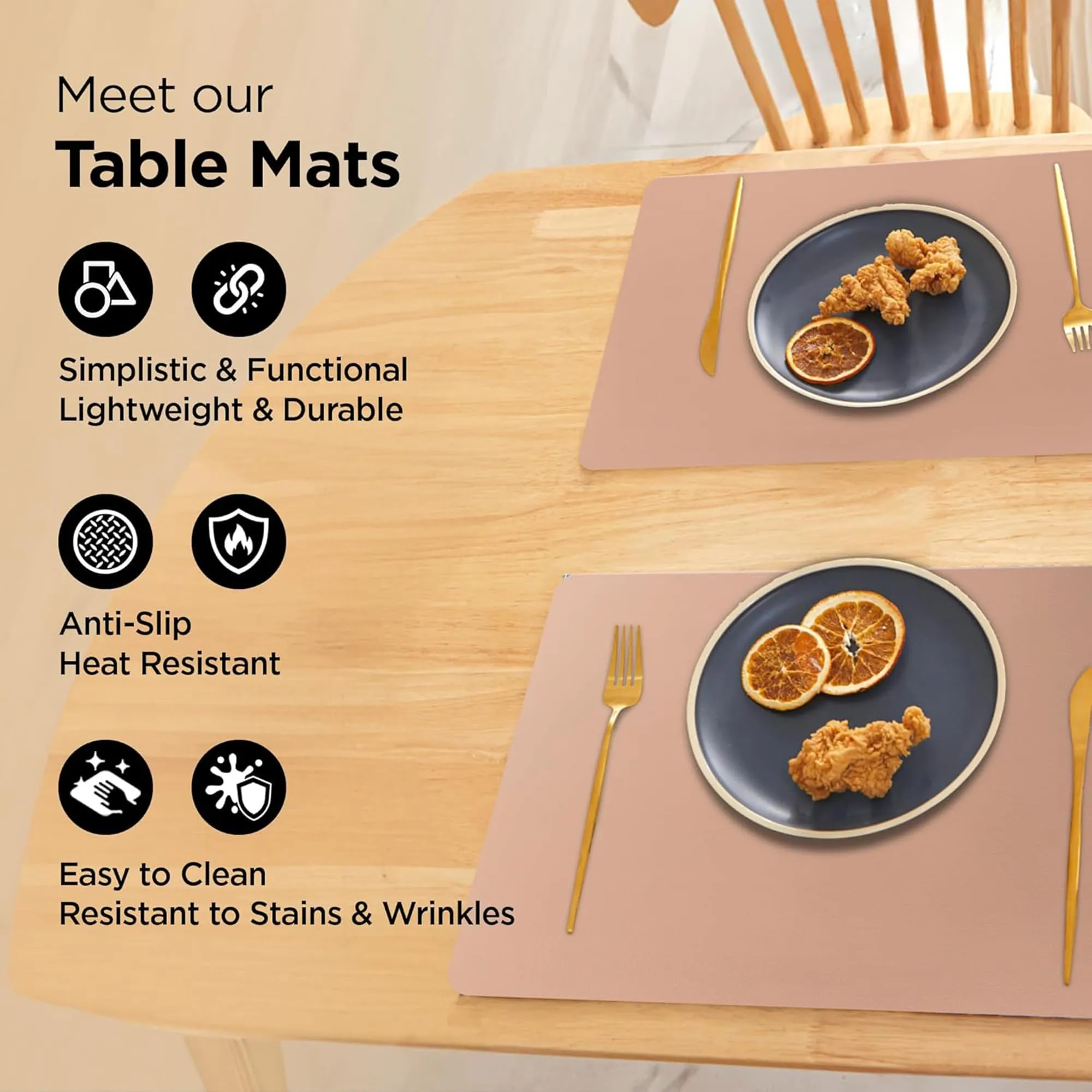 Kuber Industries 12 Pcs Waterproof Dining Table Mats | Anti-Skid Placemats for Food Plates & Hot Pots | for Home & Restaurants - Brown