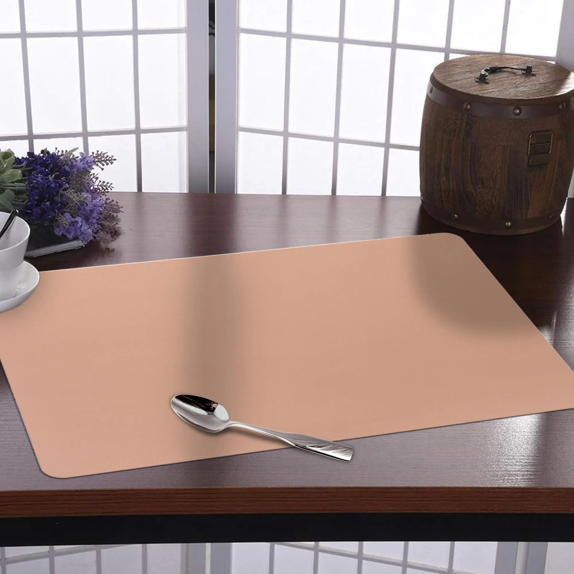 Kuber Industries 12 Pcs Waterproof Dining Table Mats | Anti-Skid Placemats for Food Plates & Hot Pots | for Home & Restaurants - Brown