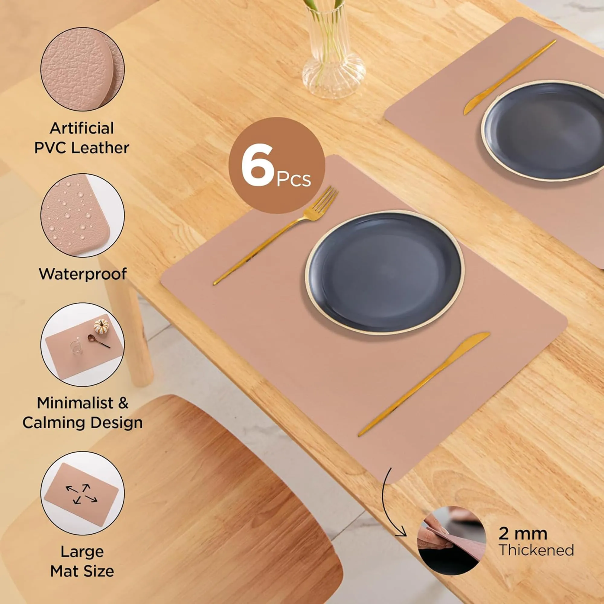 Kuber Industries 12 Pcs Waterproof Dining Table Mats | Anti-Skid Placemats for Food Plates & Hot Pots | for Home & Restaurants - Brown
