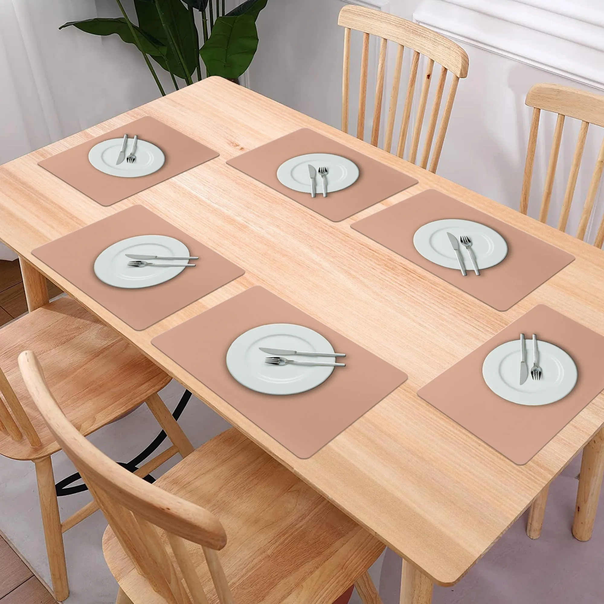 Kuber Industries 12 Pcs Waterproof Dining Table Mats | Anti-Skid Placemats for Food Plates & Hot Pots | for Home & Restaurants - Brown