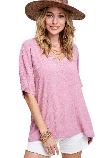 La Miel Short Sleeved V-Neck Oversized Top