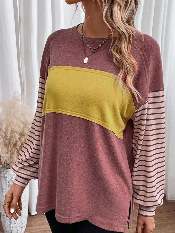 Lantern Sleeve Striped Pullover Relaxed Tee