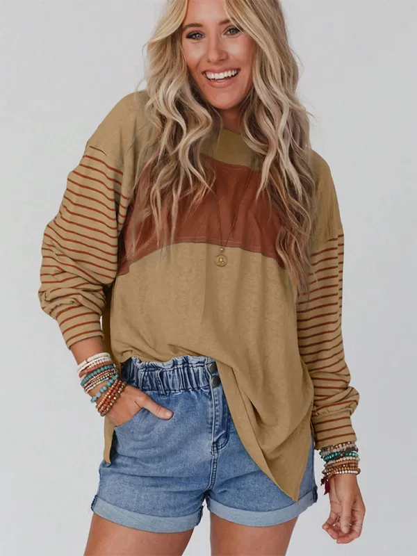 Lantern Sleeve Striped Pullover Relaxed Tee