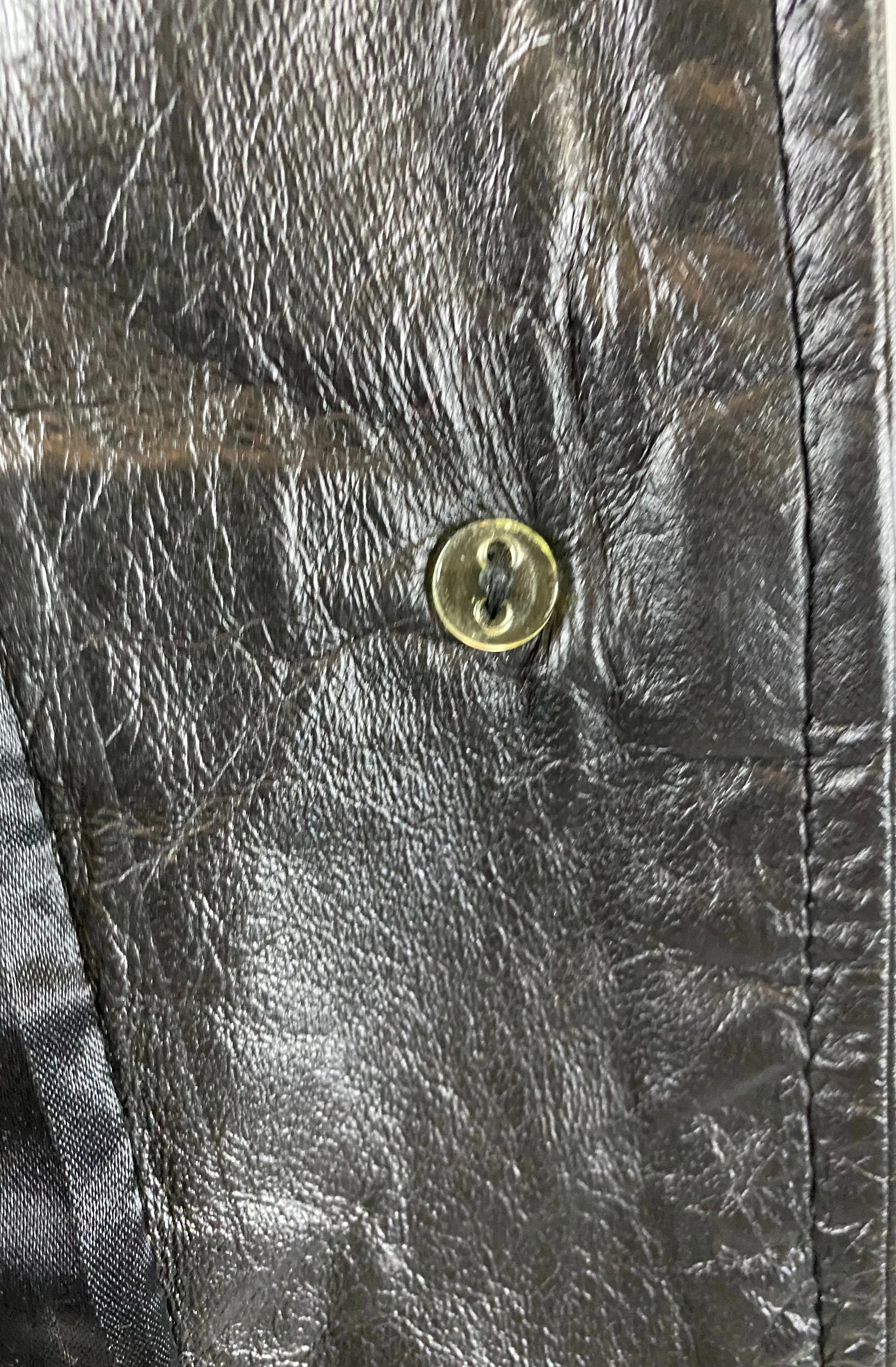 Leather Coat, Black, Fox Fur Collar, Size 8,  SKU 000357-1