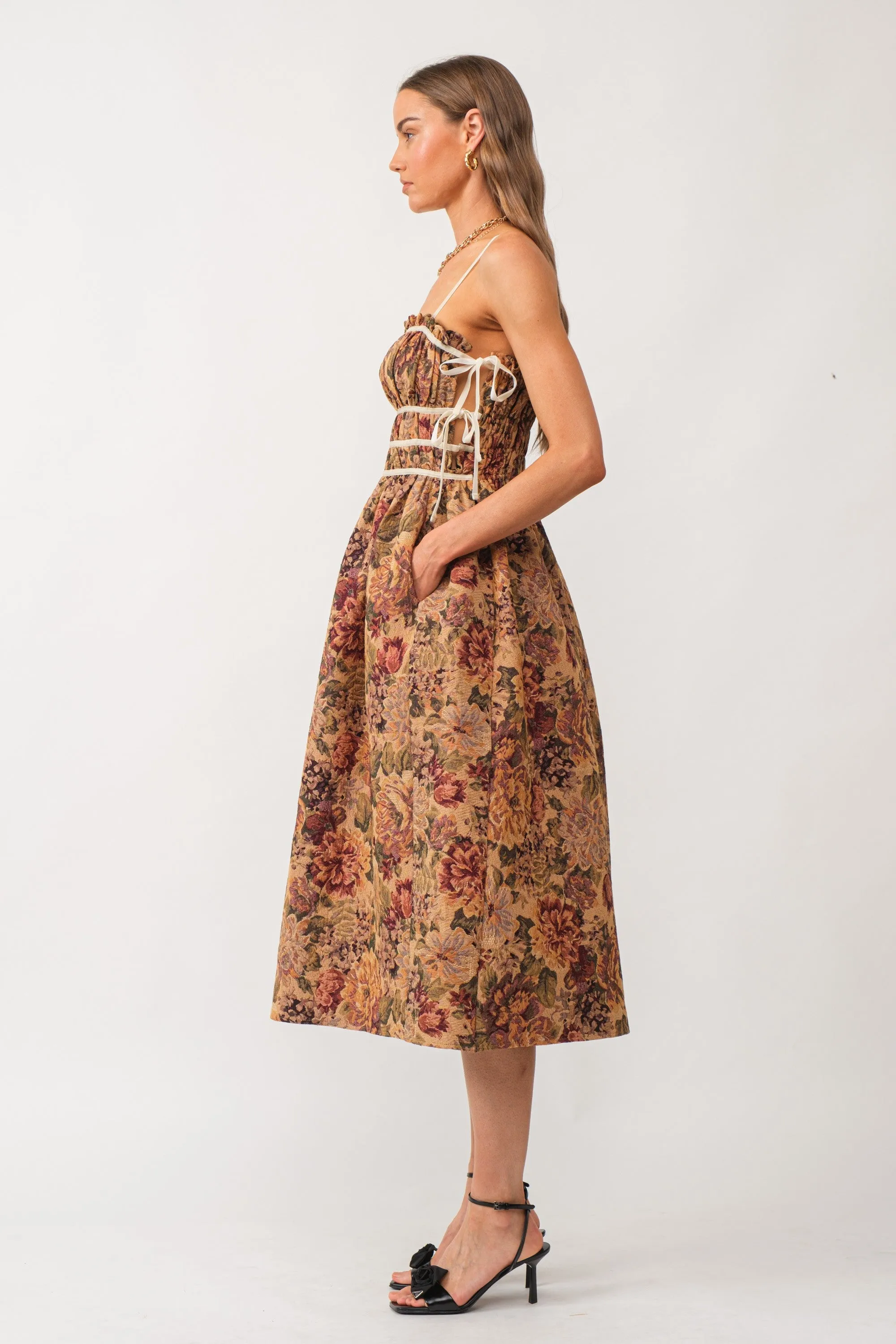 Lena Floral Jacquard Midi Dress Multi