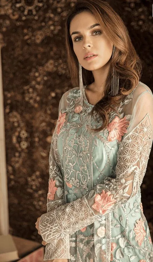 Light Blue Stitched Chiffon Designer Replica Party Dress