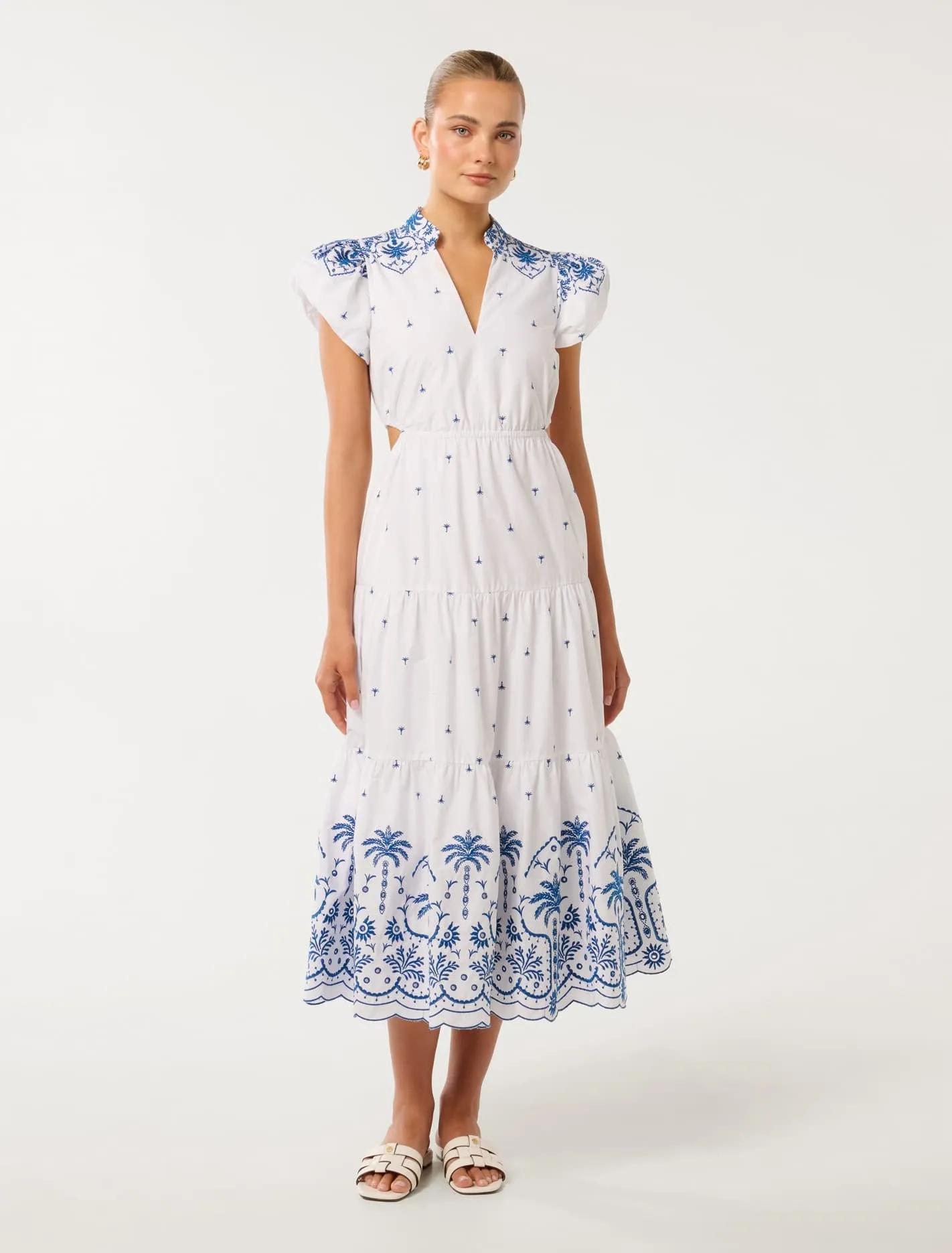Lilo Embroidered Cotton Midi Dress