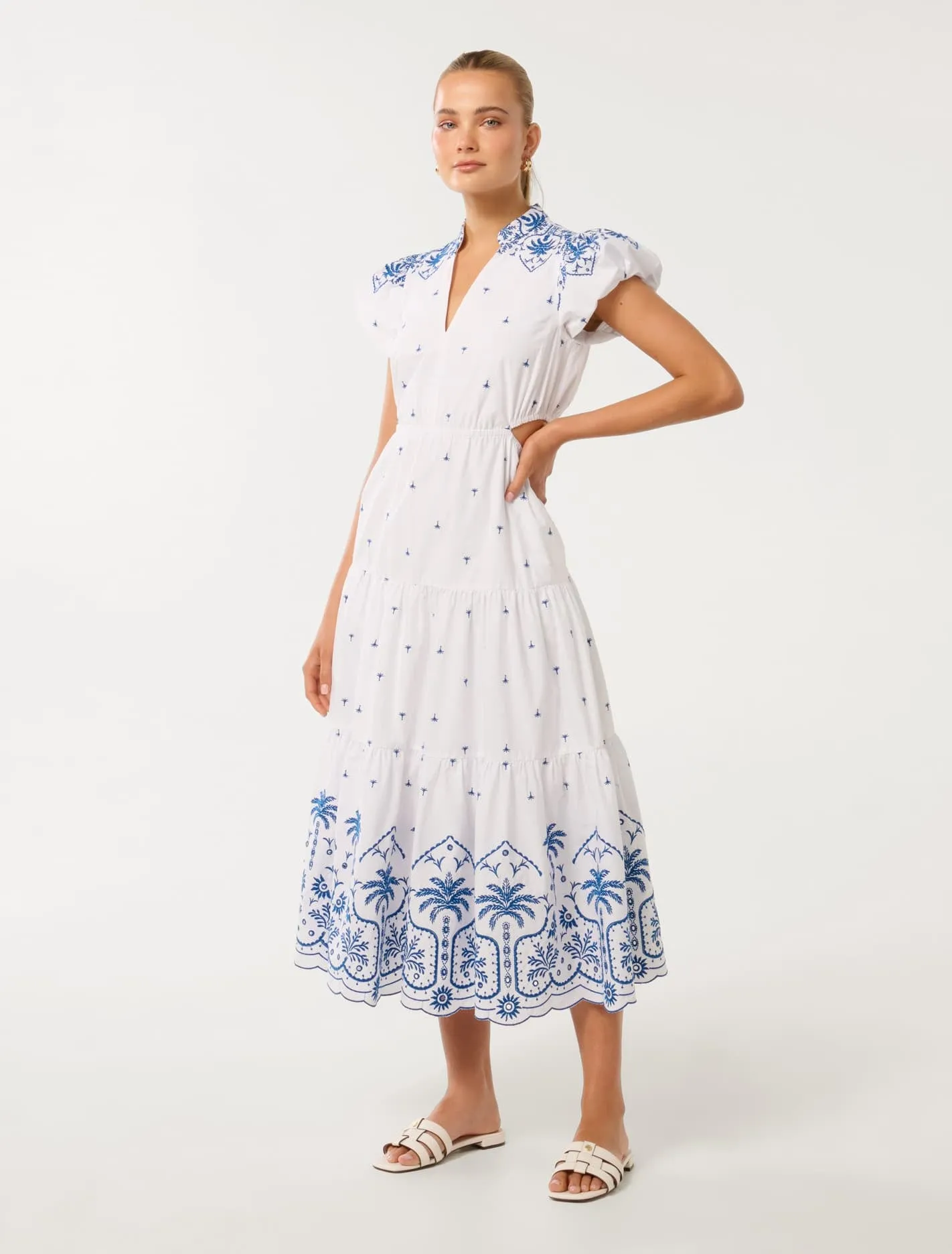 Lilo Embroidered Cotton Midi Dress