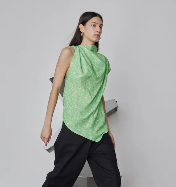 Lime Floral Twist Top