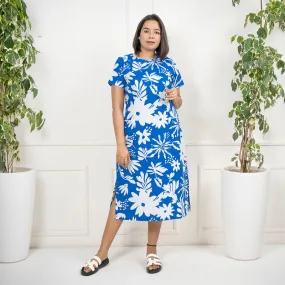 Linen Printed Dress | Blue