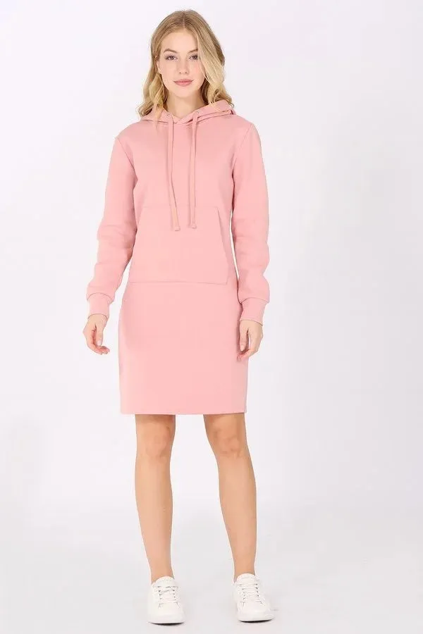 LONG FLEECE SWEATSHIRT HOODIE DRESS