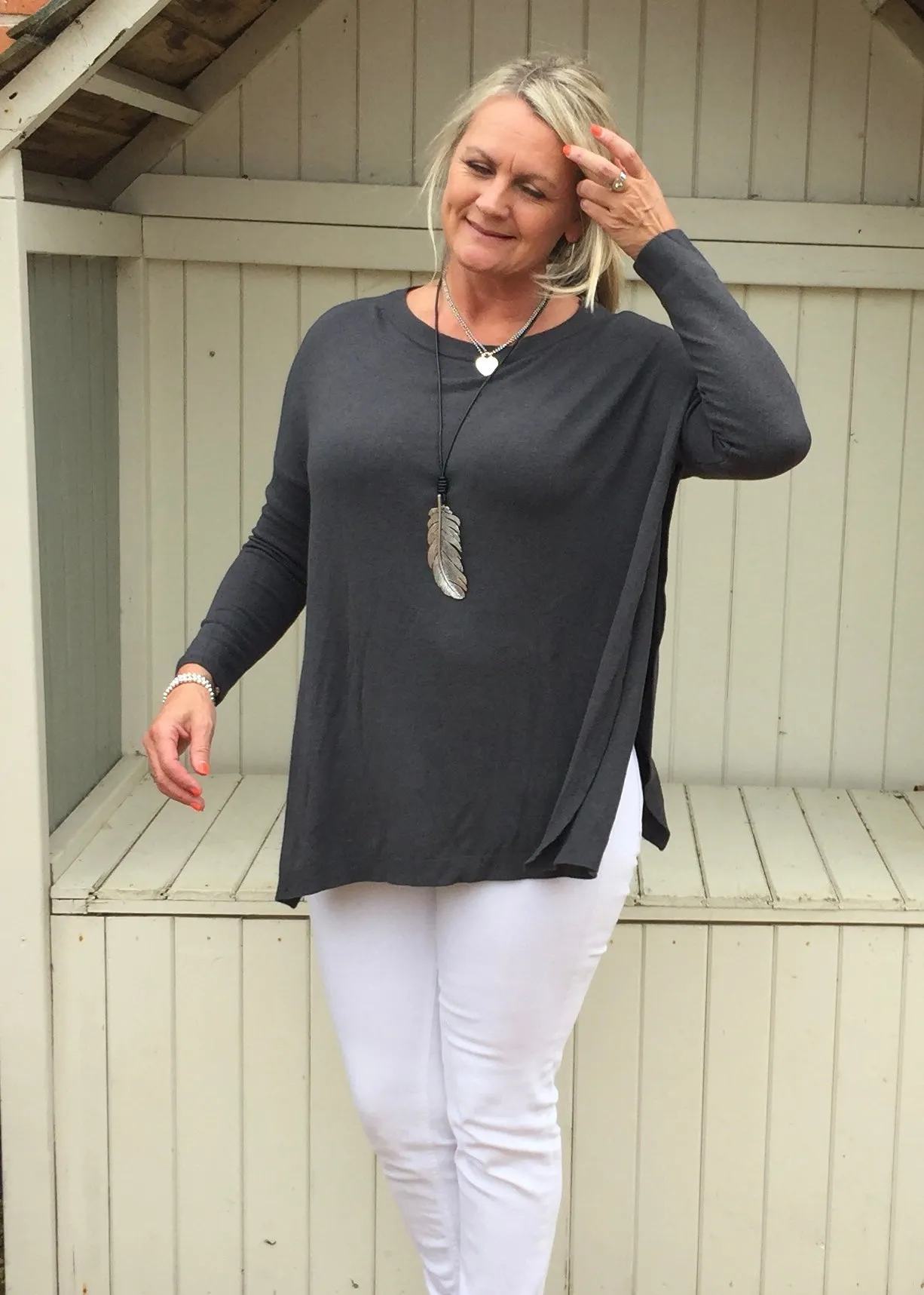 Long Side Slit Jumper in Slate