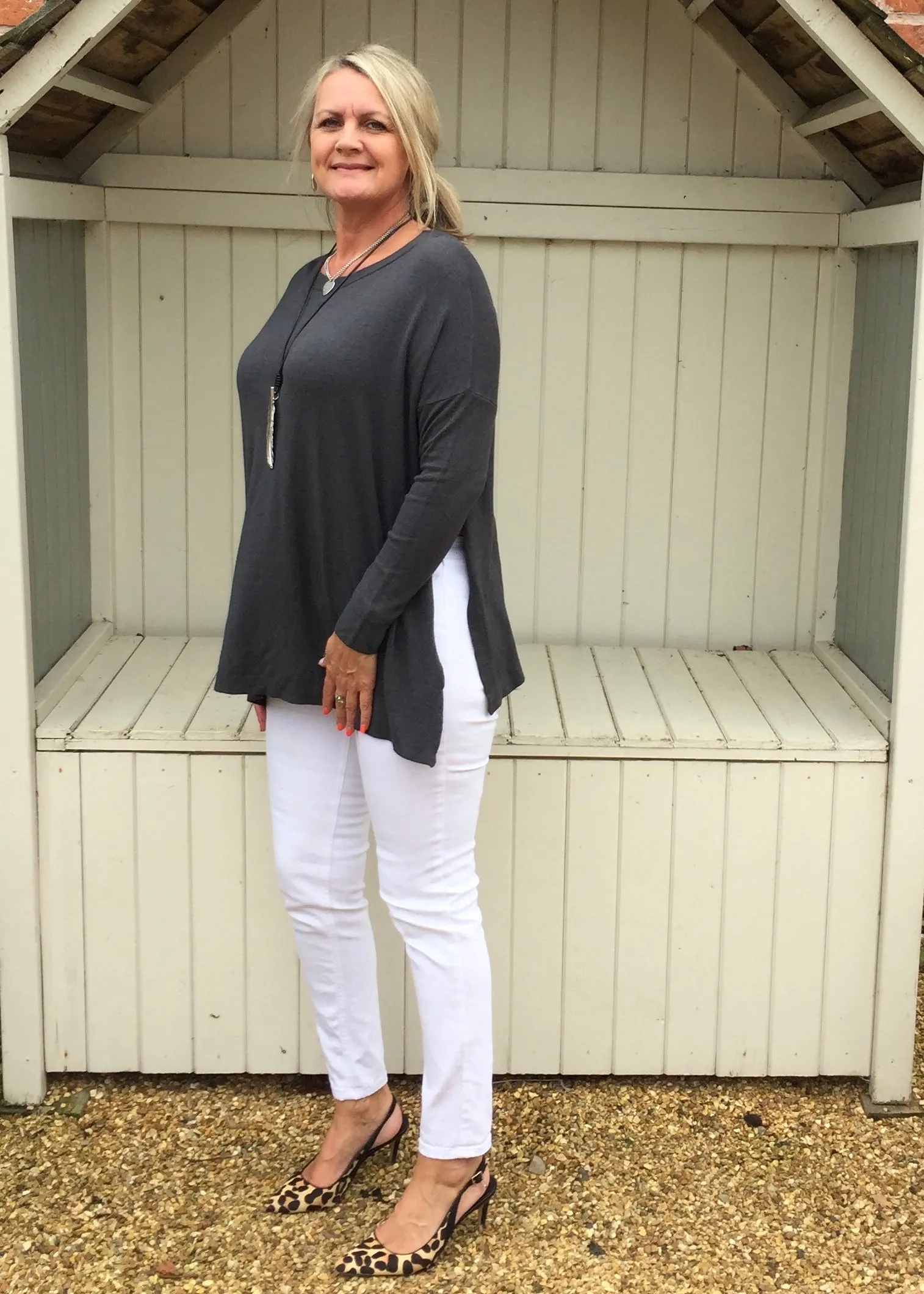Long Side Slit Jumper in Slate