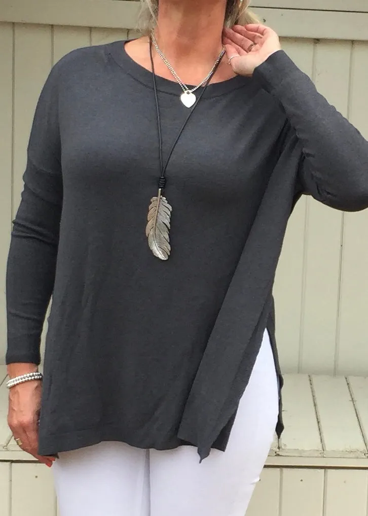 Long Side Slit Jumper in Slate