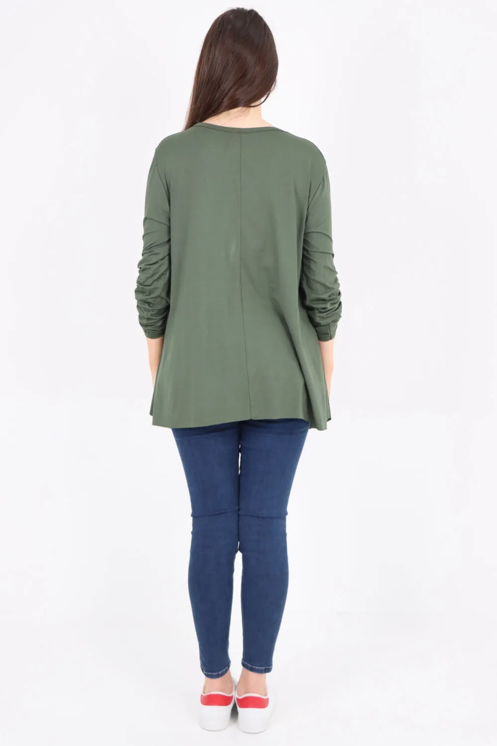 Love Glitter Print Turn Up Sleeve Tunic Top
