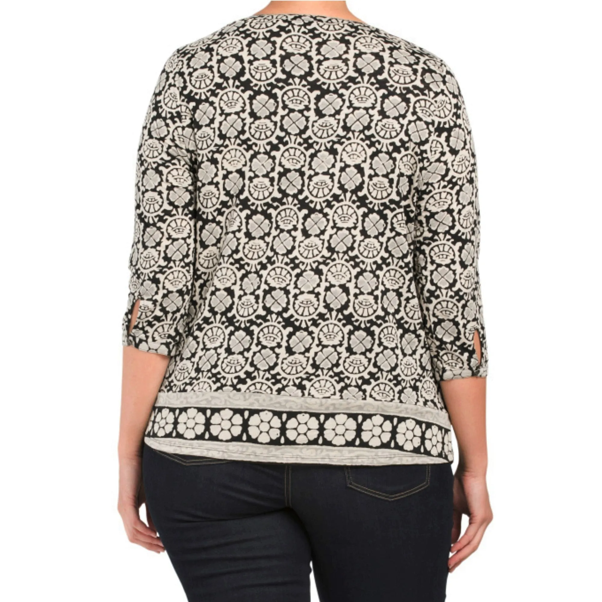 Lucky Brand Women's Plus Bohemian Block Textured Floral Print Tunic Top