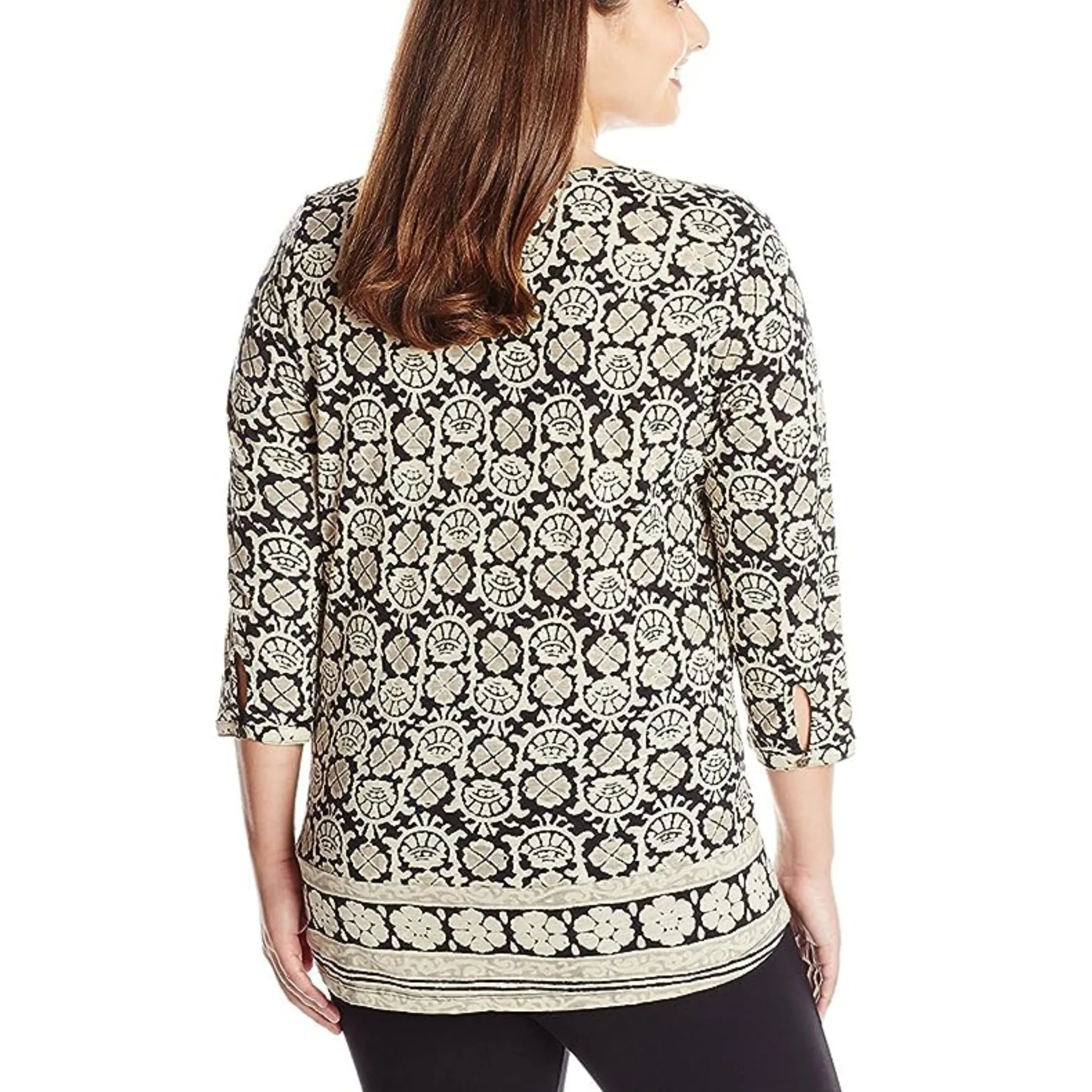 Lucky Brand Women's Plus Bohemian Block Textured Floral Print Tunic Top