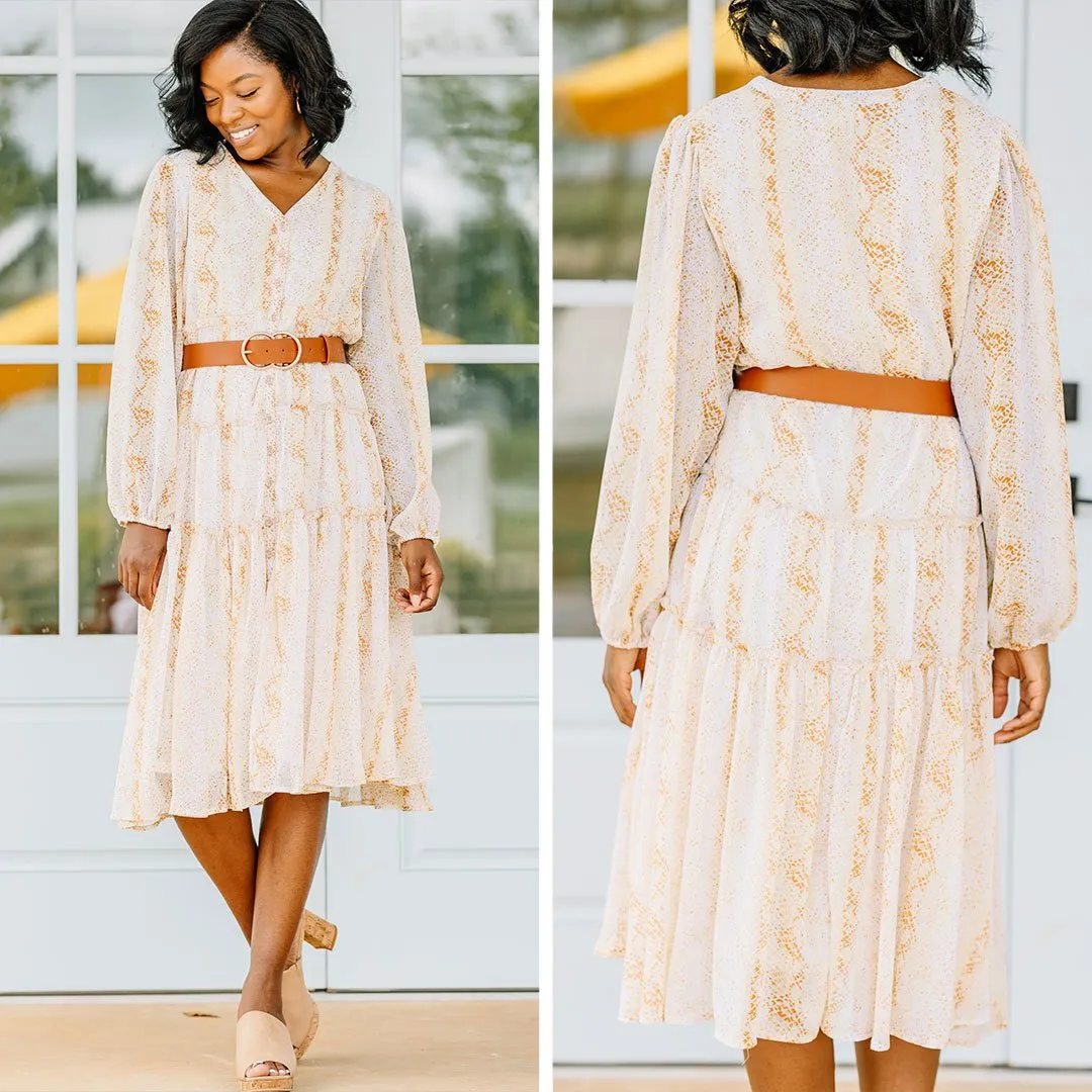 Make It Work Yellow Snake Midi Dress