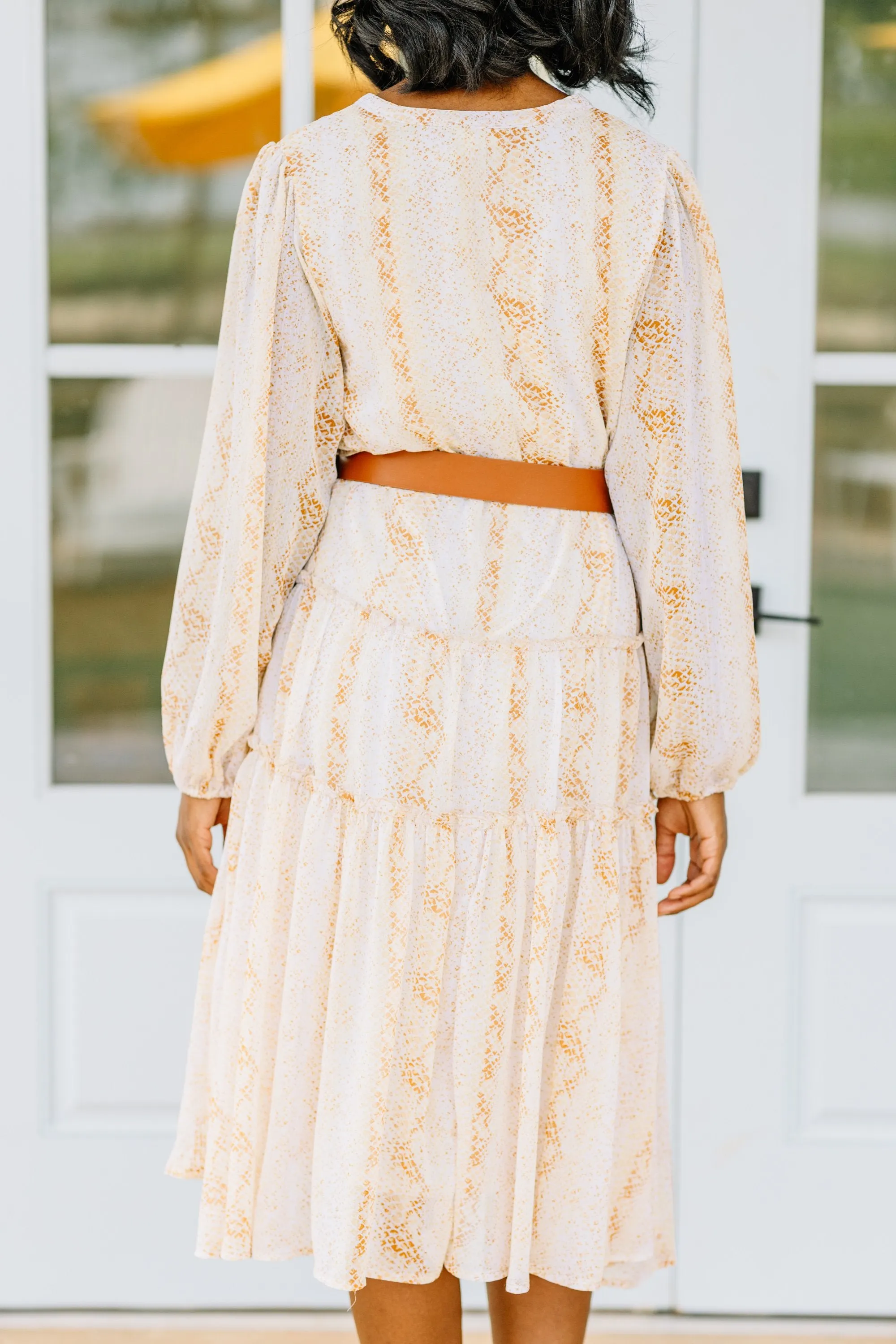 Make It Work Yellow Snake Midi Dress