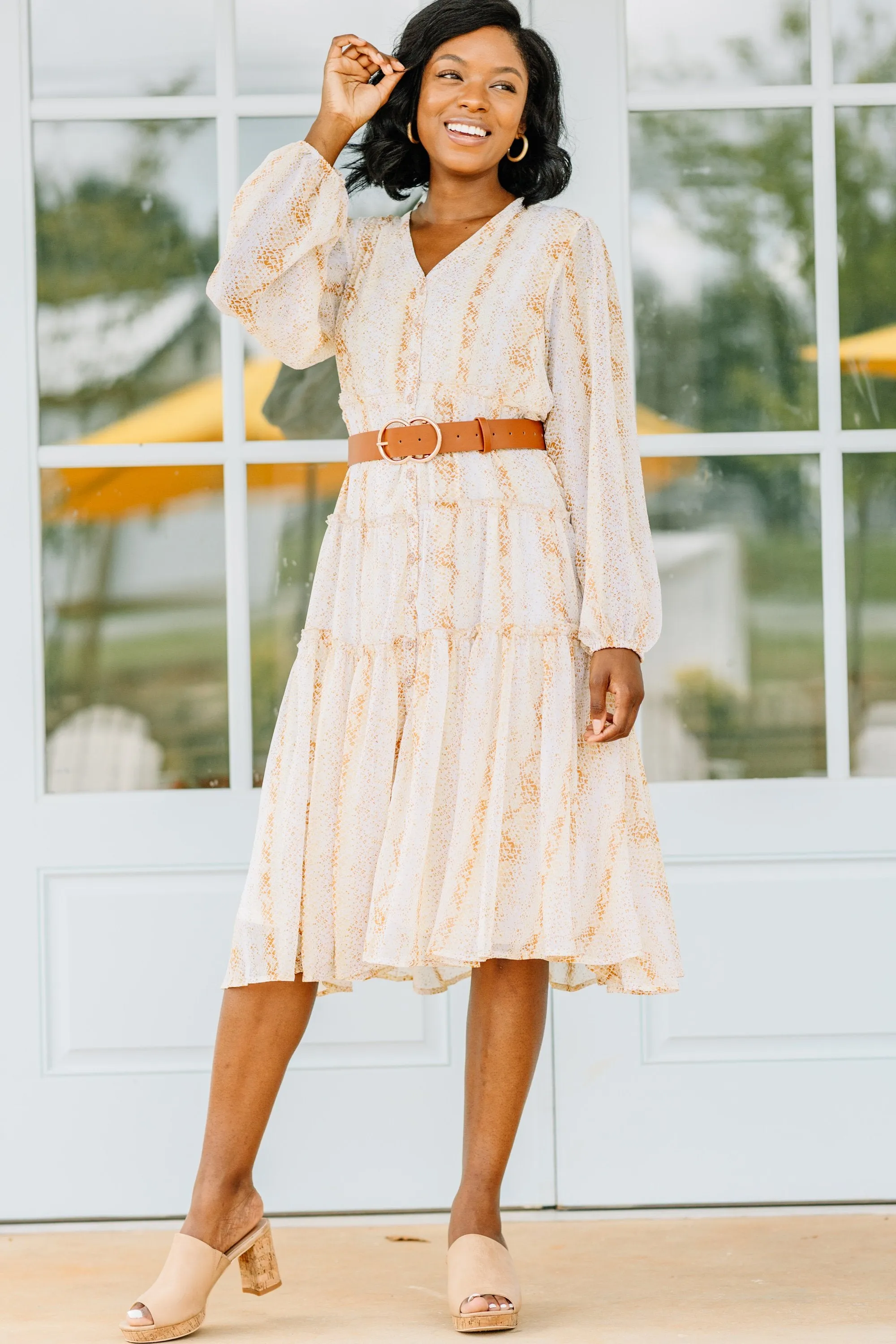 Make It Work Yellow Snake Midi Dress