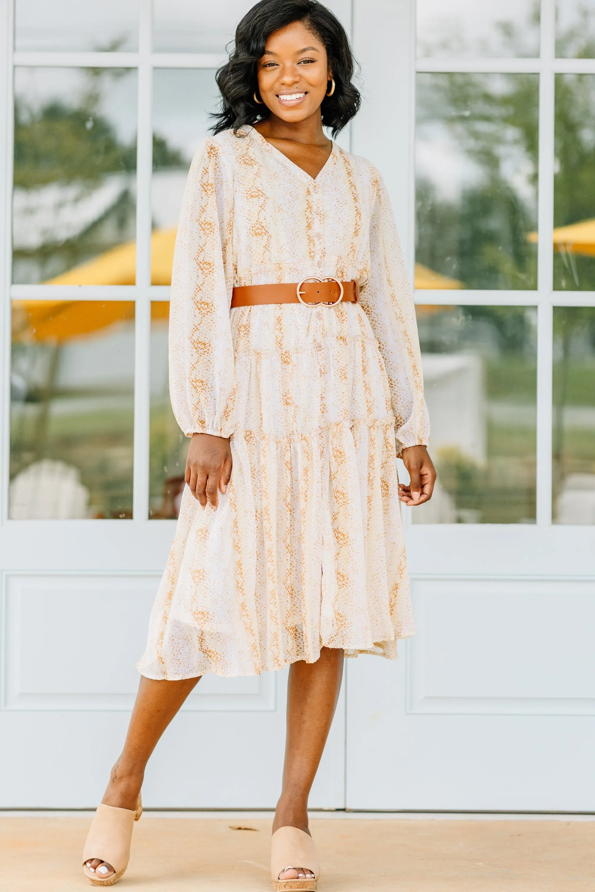Make It Work Yellow Snake Midi Dress
