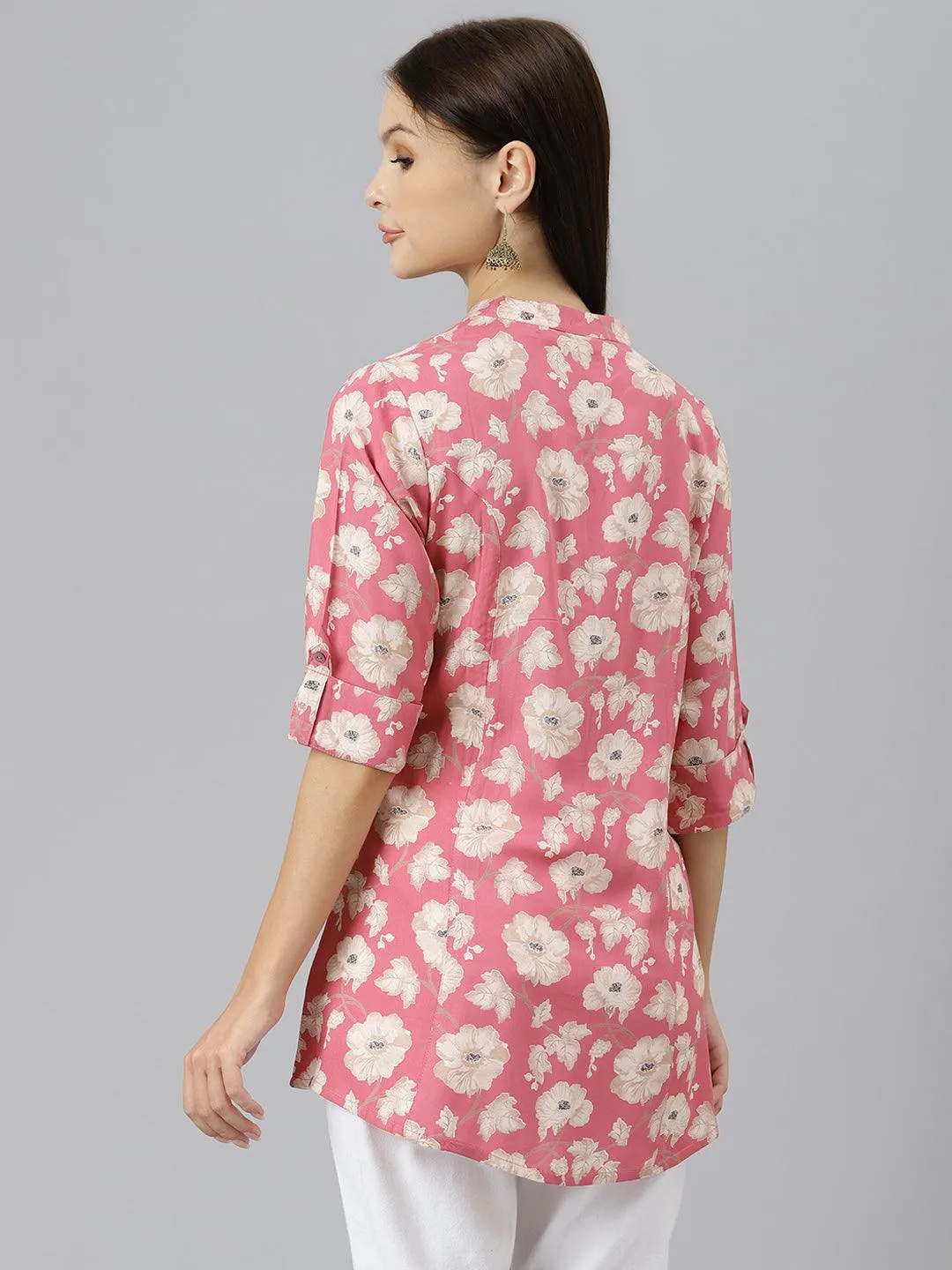 Maroon Floral Rayon A-Line Shirts Style Top