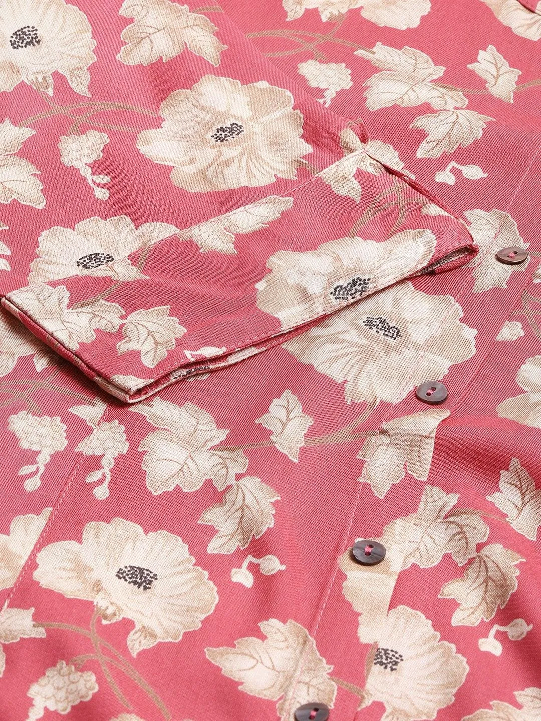 Maroon Floral Rayon A-Line Shirts Style Top