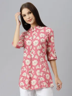 Maroon Floral Rayon A-Line Shirts Style Top