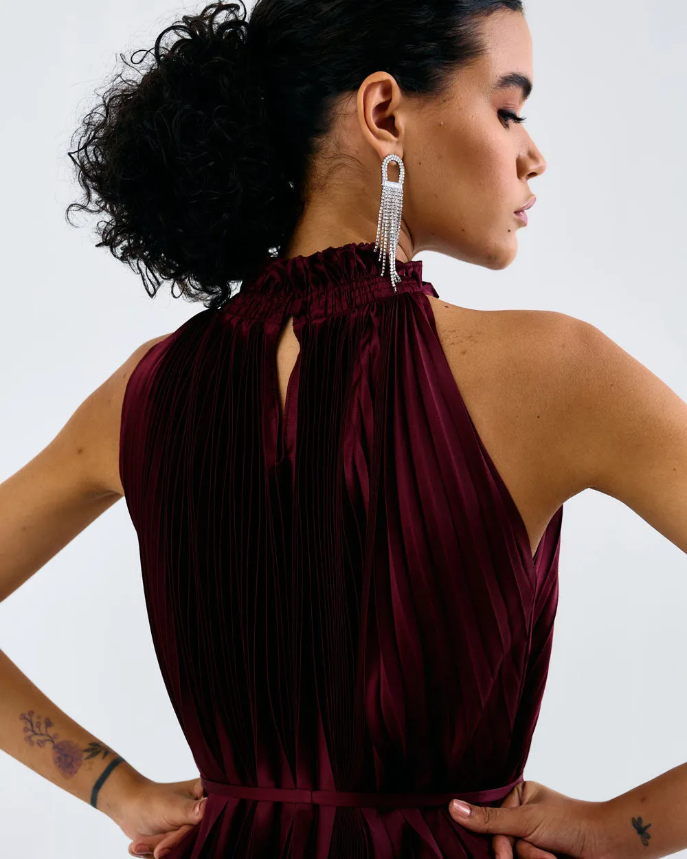 Maroon Halter Pleated Top