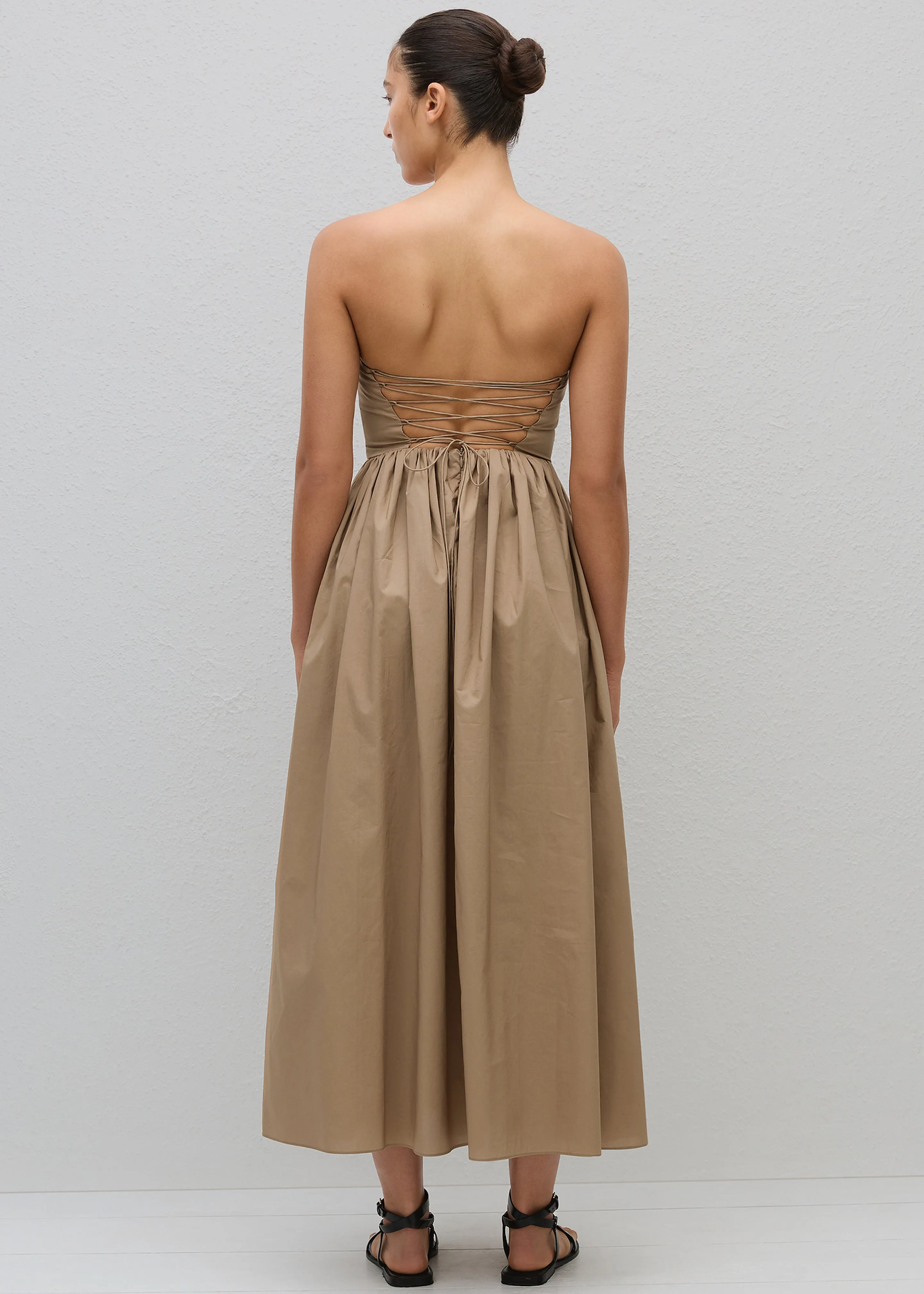 Matteau Strapless Lace Up Dress - Stone