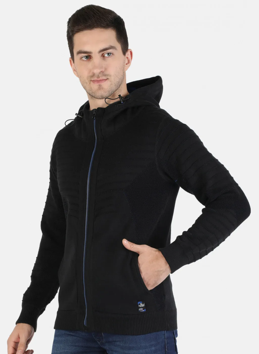 Men NAvy Blue Self Pullover