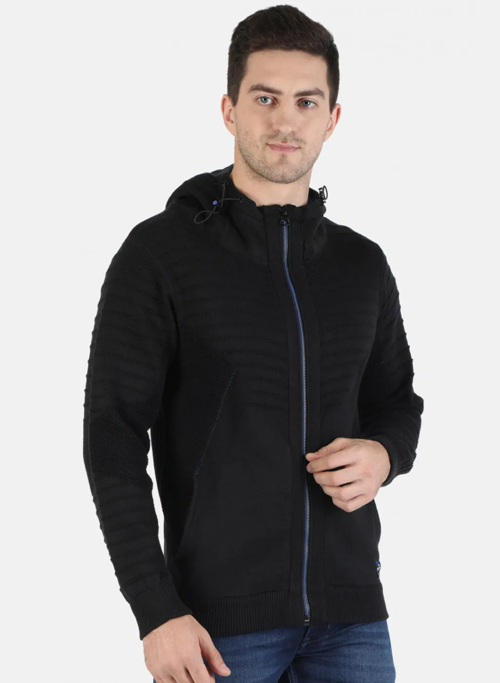 Men NAvy Blue Self Pullover