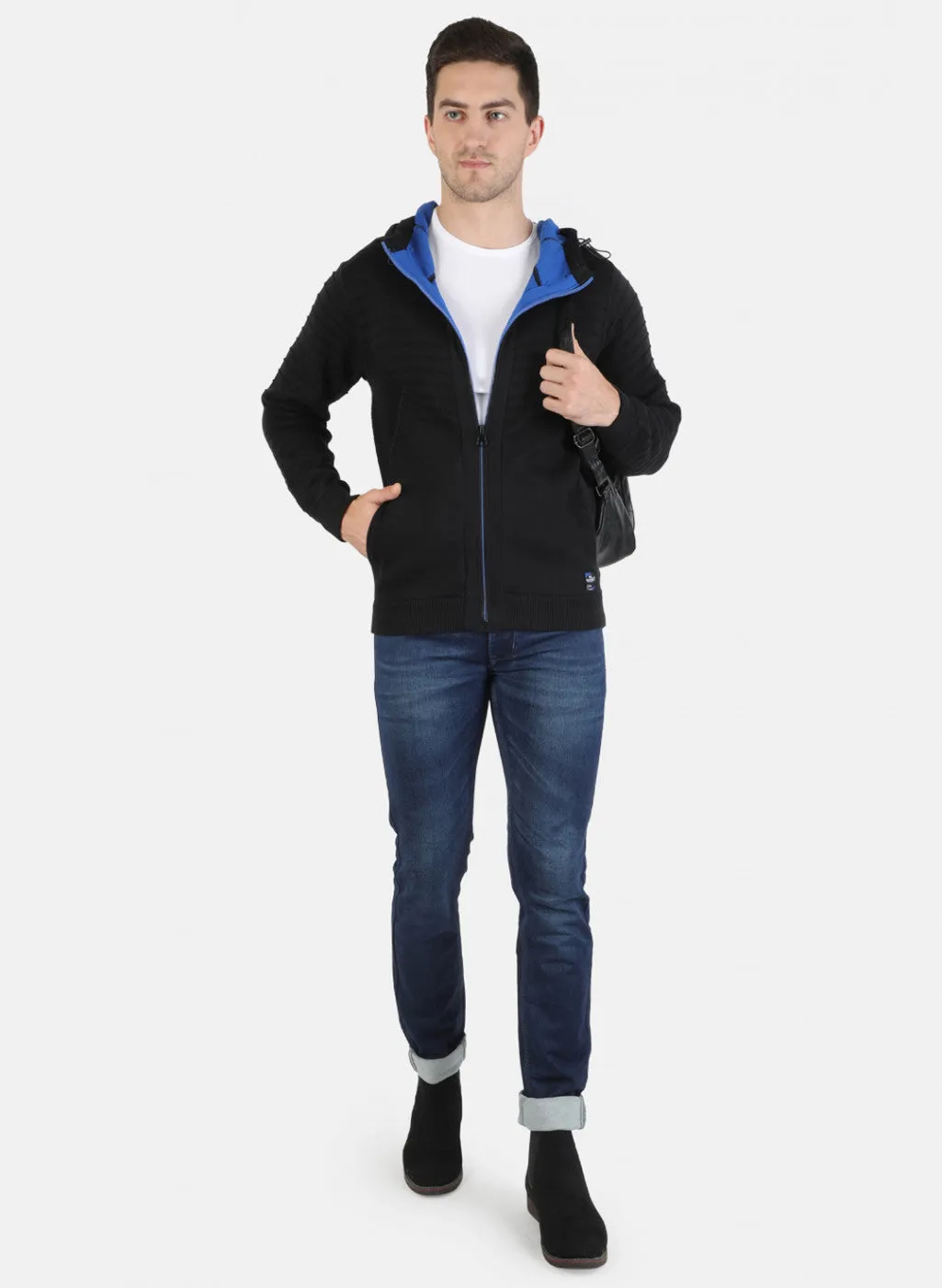 Men NAvy Blue Self Pullover