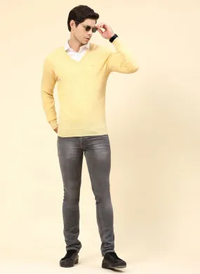 Men Yellow Solid Lamb wool Pullover