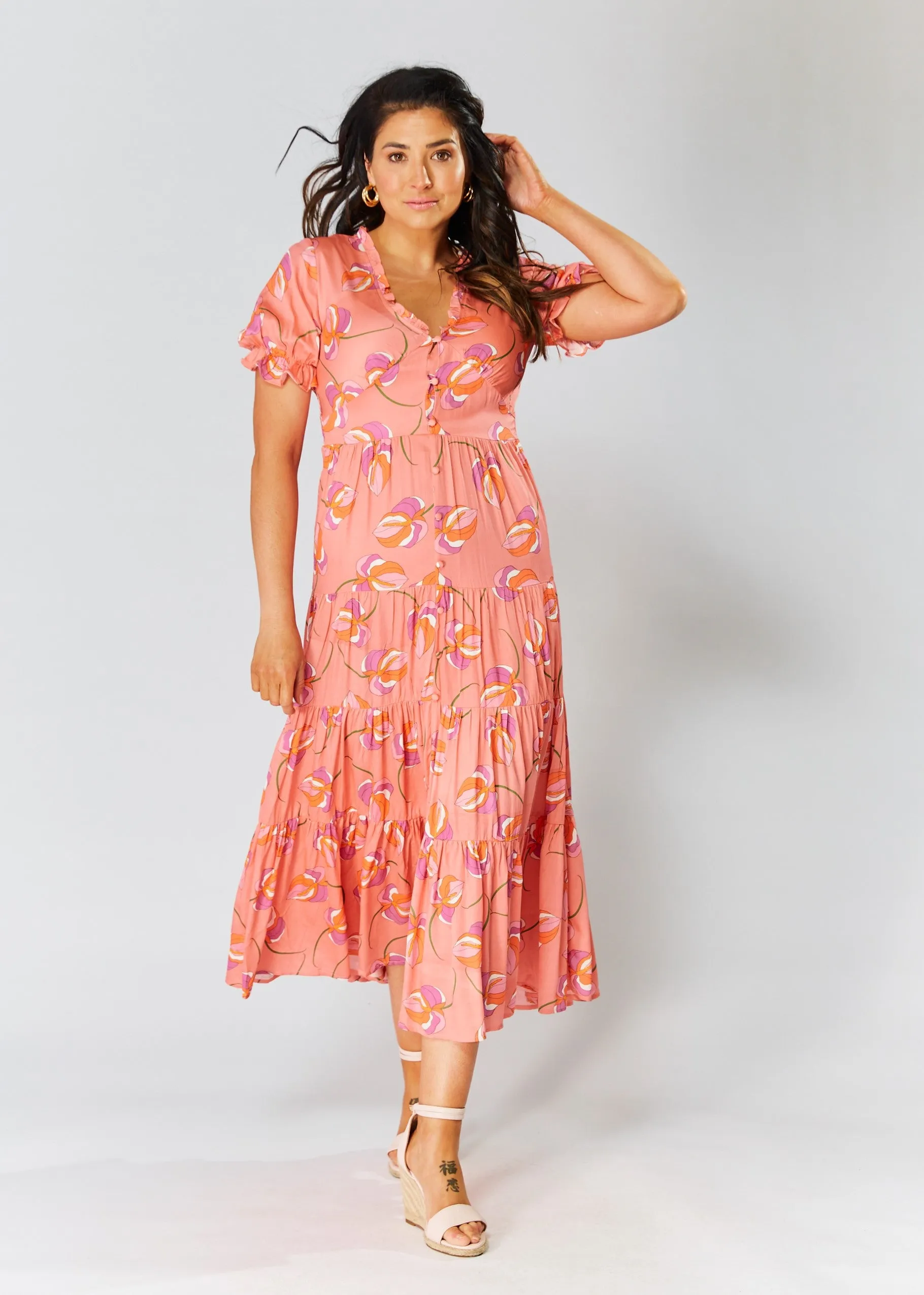 Mia Dress - Peach Floral
