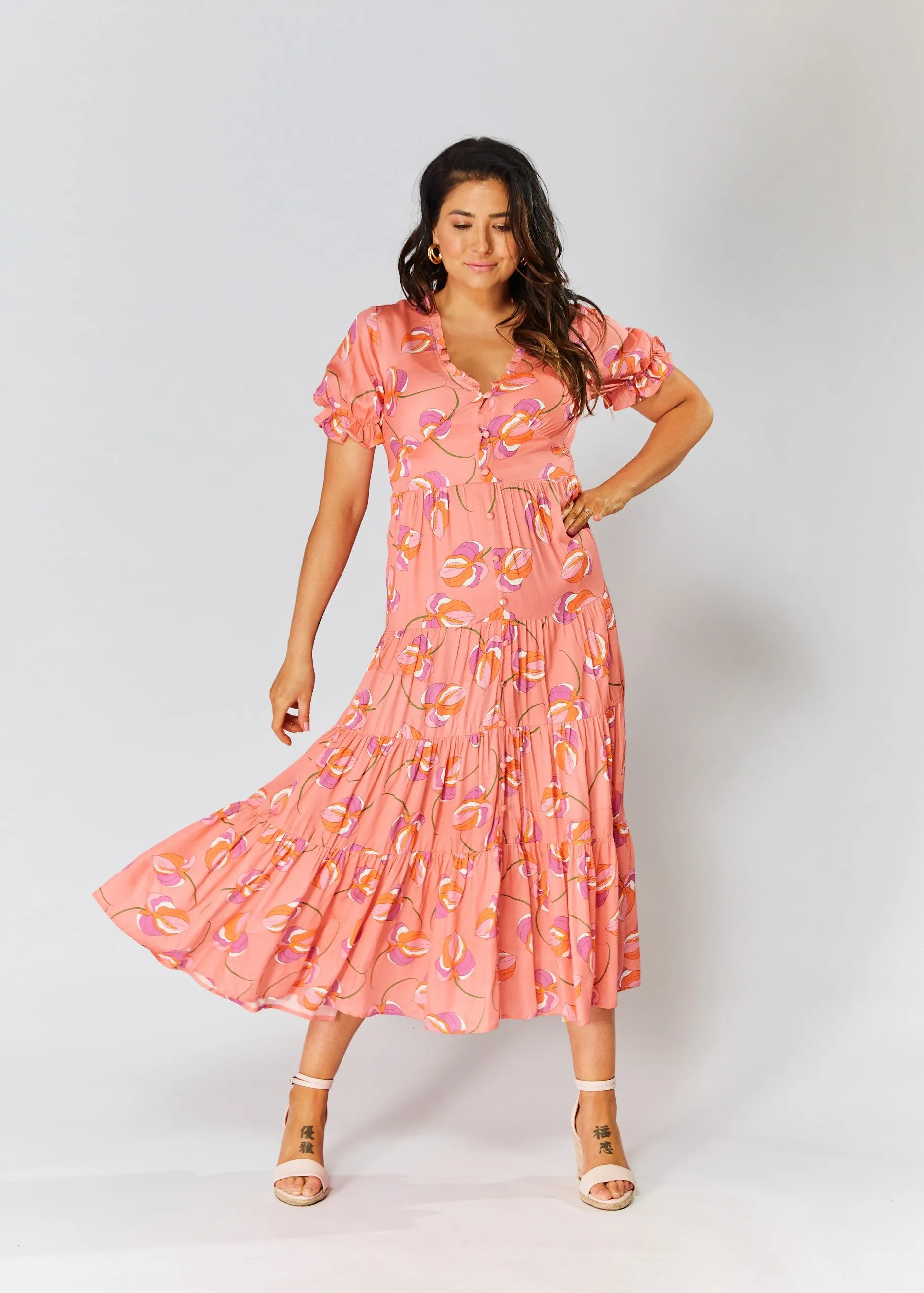 Mia Dress - Peach Floral