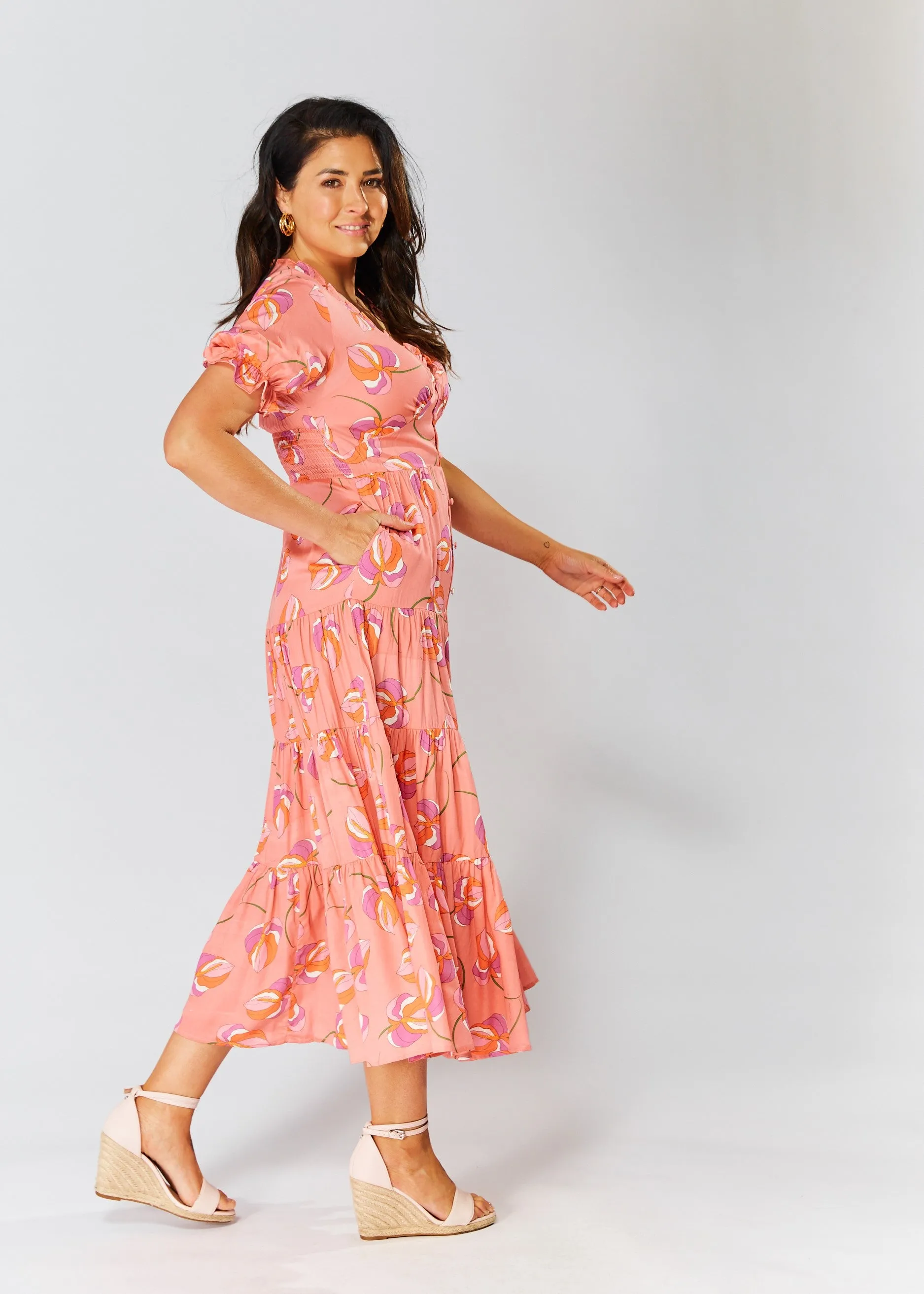 Mia Dress - Peach Floral