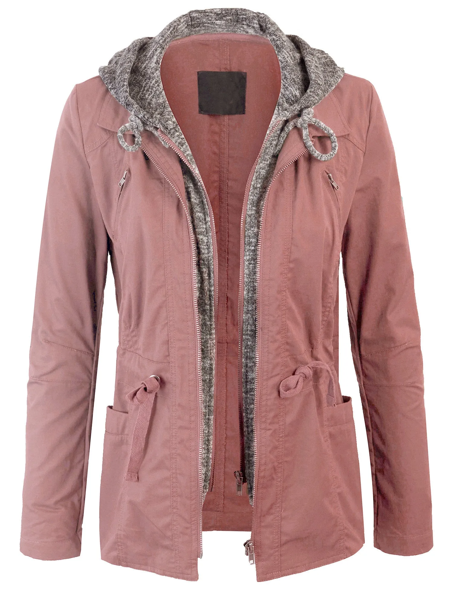 Military Anorak Jacket with Knit Hood and Pockets