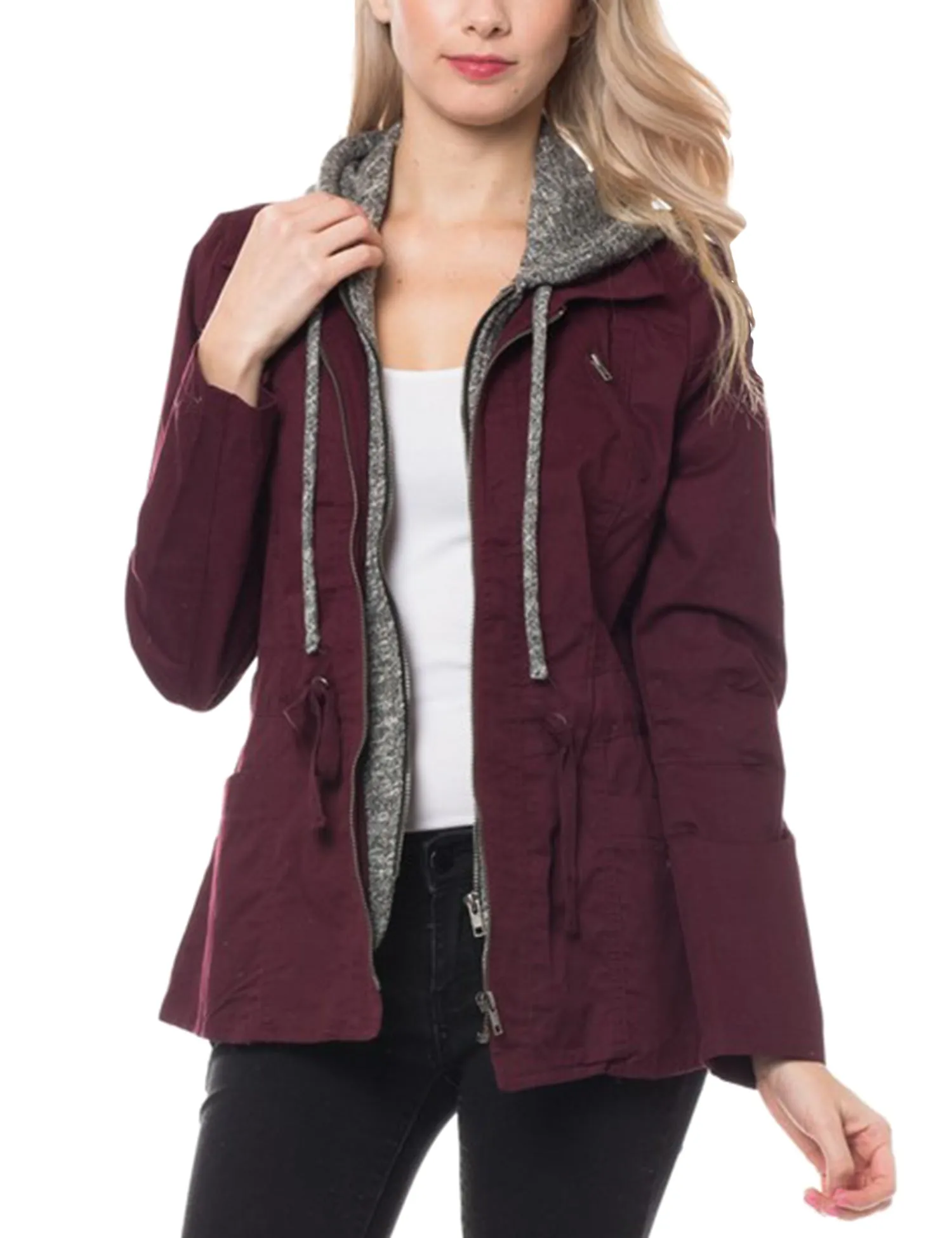 Military Anorak Jacket with Knit Hood and Pockets