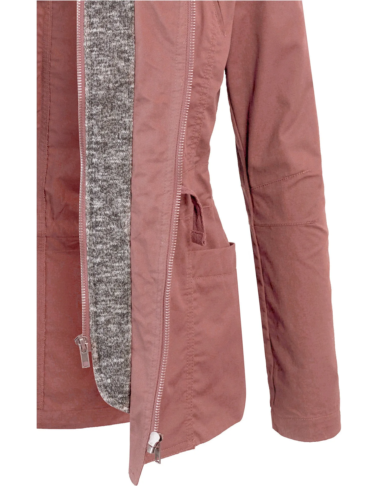 Military Anorak Jacket with Knit Hood and Pockets