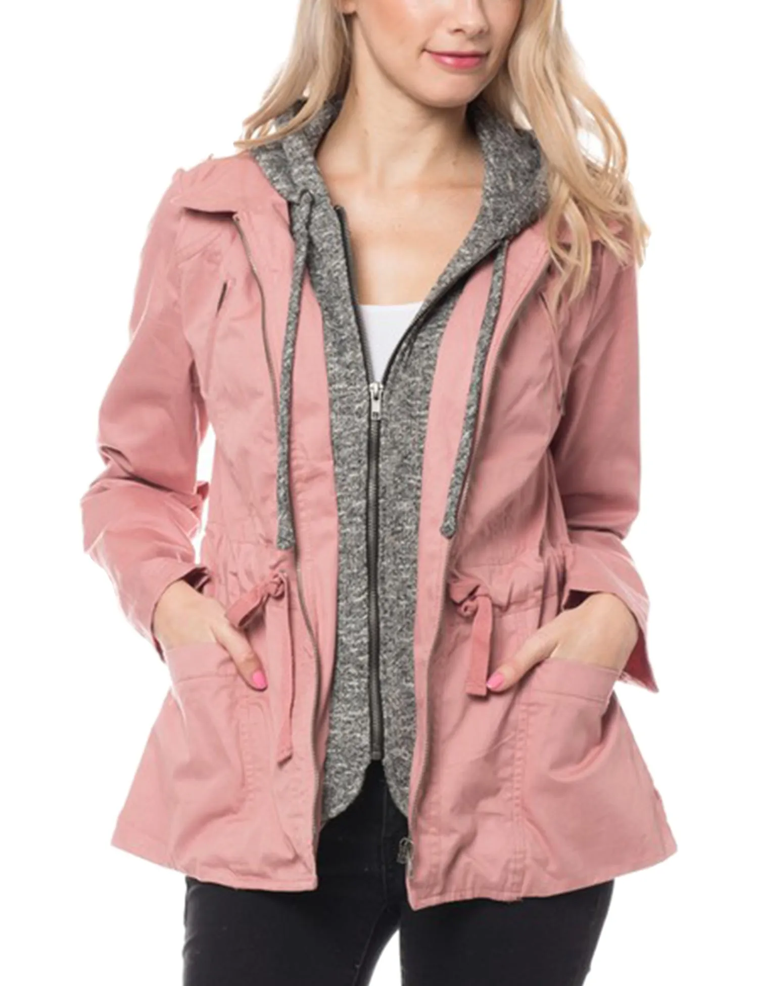 Military Anorak Jacket with Knit Hood and Pockets