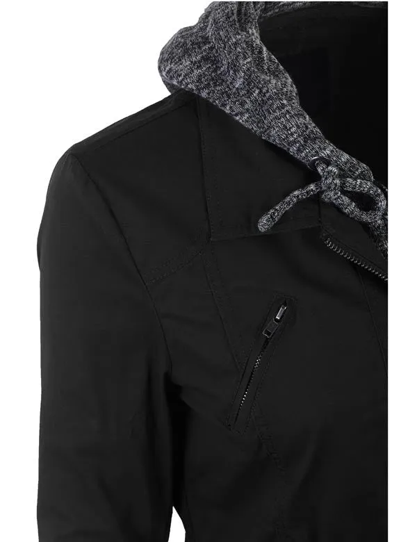 Military Anorak Jacket with Knit Hood and Pockets