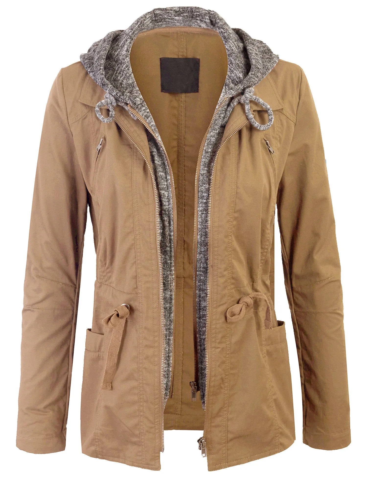 Military Anorak Jacket with Knit Hood and Pockets