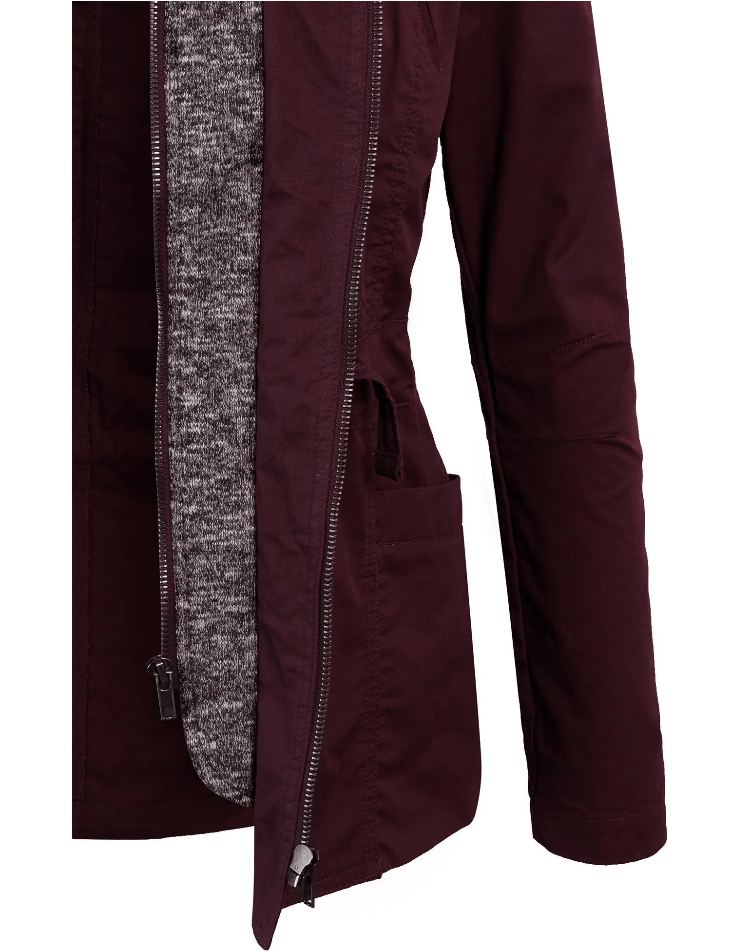 Military Anorak Jacket with Knit Hood and Pockets